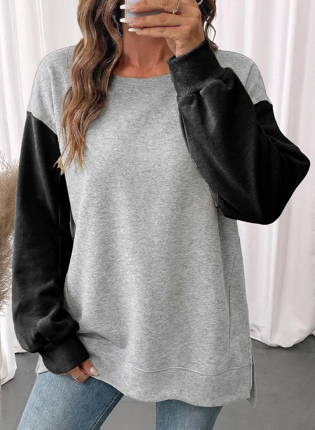 SHEWIN Sweatshirt for Women Casual Long Sleeve Crewneck Lightweight Pullover Tops Loose Sweatshirts