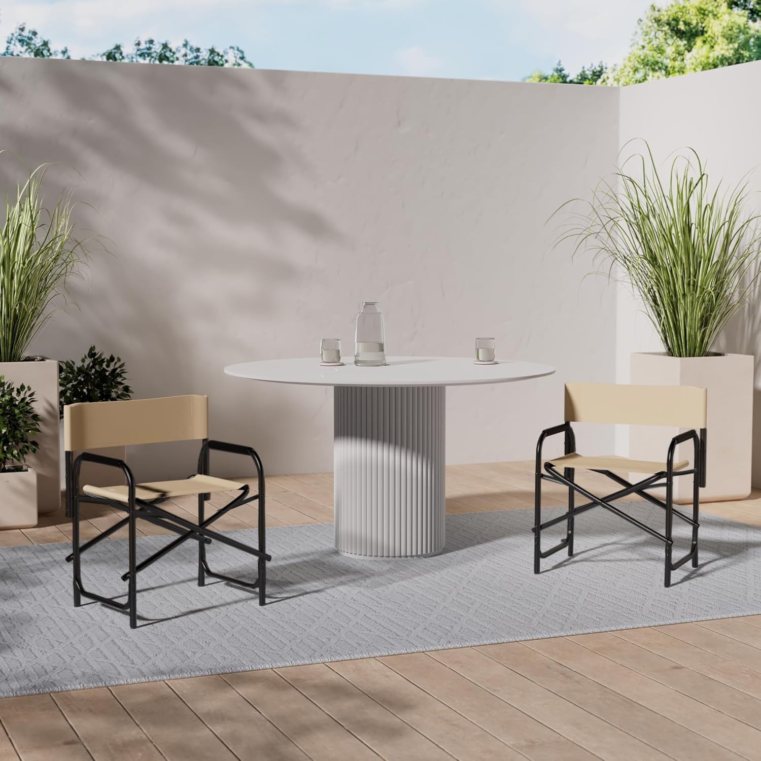 Baroni Home klappbarer Regiestuhl aus Stahlrohr, ergonomischer Klappstuhl mit Rückenlehne, faltbar und platzsparend, aus Leinwand, für Camping, Meer und Strand, 56x44x76 cm, Ecru