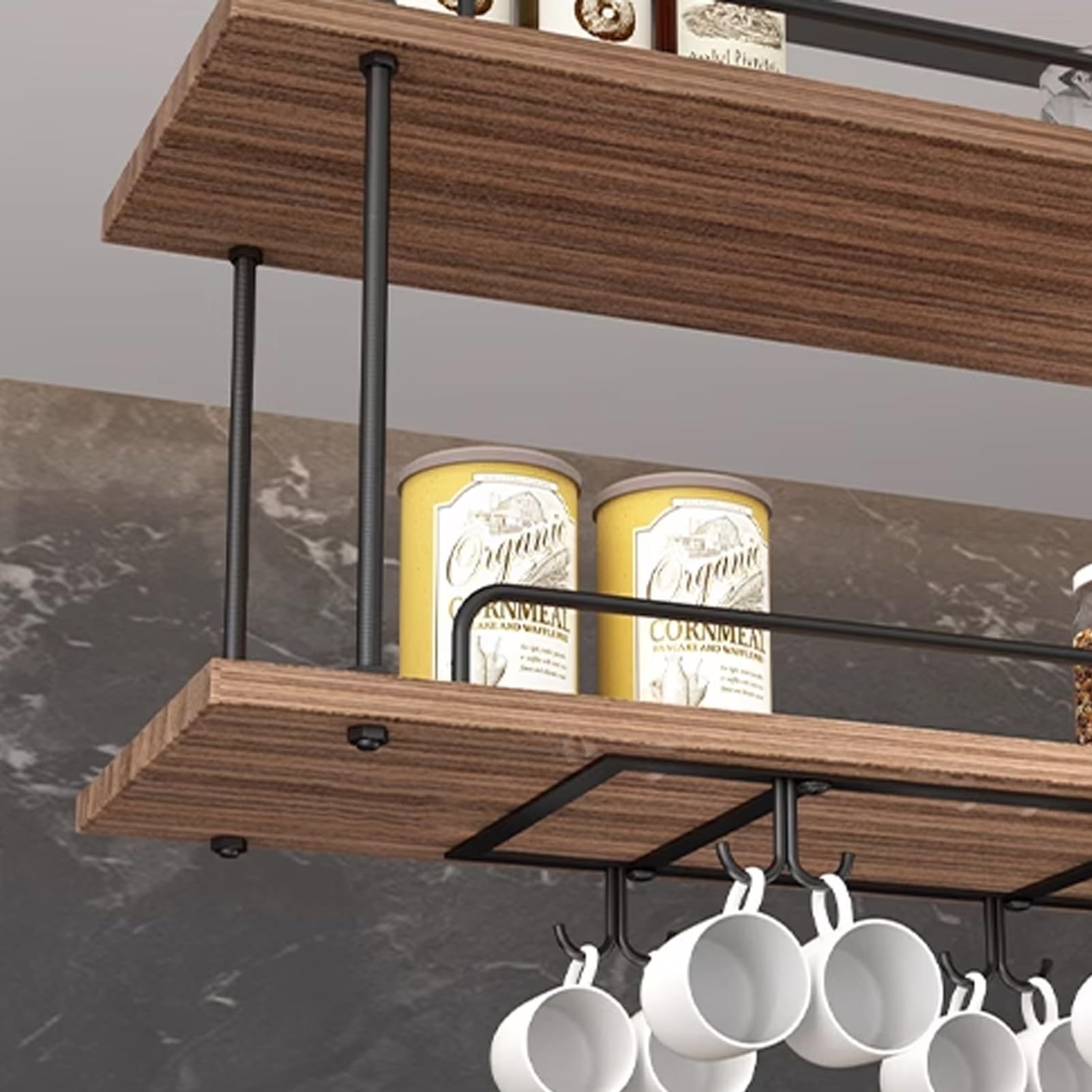 Étagère à vin de plafond design suspendu pour sublimer l'îlot de cuisine moderne