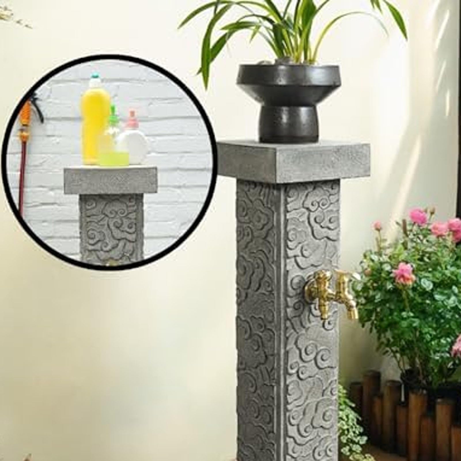 Colonne d'eau Extérieure, Colonne d'eau Extérieure en Acier Inoxydable, Colonne d'eau Carrée Verticale pour Jardin avec Robinet en Cuivre et Robinet D'arrosage, Solution D'arrosage Robuste