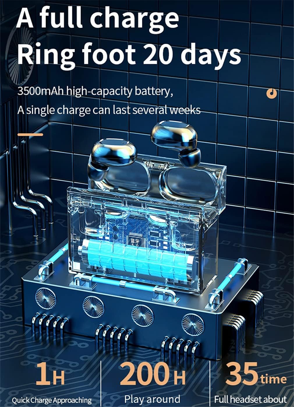 True Wireless Earbuds TWS 5.0 Bluetooth Stereo Earphones in-Ear with Mic CVC 8.0 Noise Cancellation Headphones Long Battery Life Touch Control Headsets for Sports Music