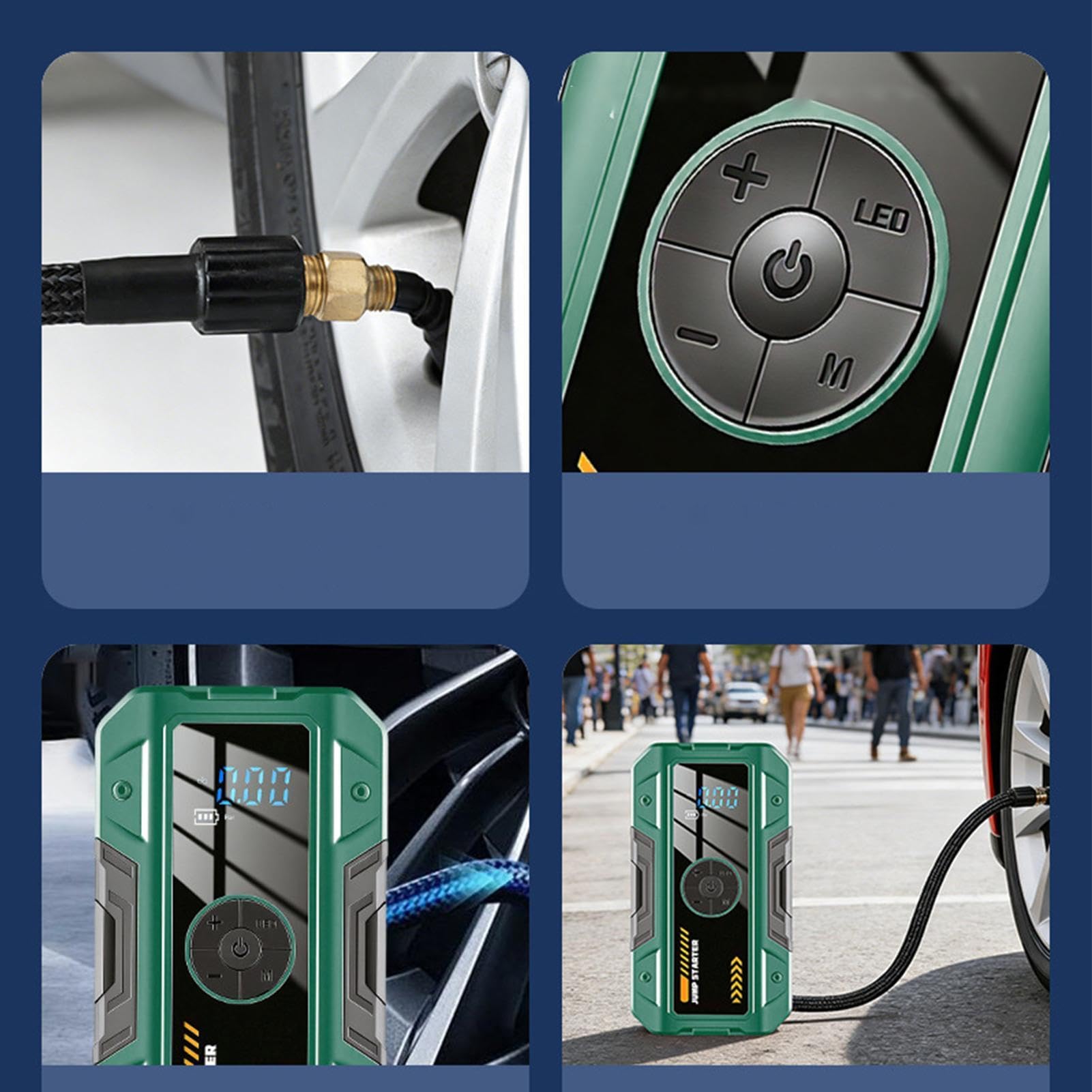 Générique Starthilfe für Autobatterie | mit wiederaufladbarem Licht – Starter mit Luftkompressor | für Auto, Motorrad, Reifenfüllung, Reisen, Camping, Angeln, Survival