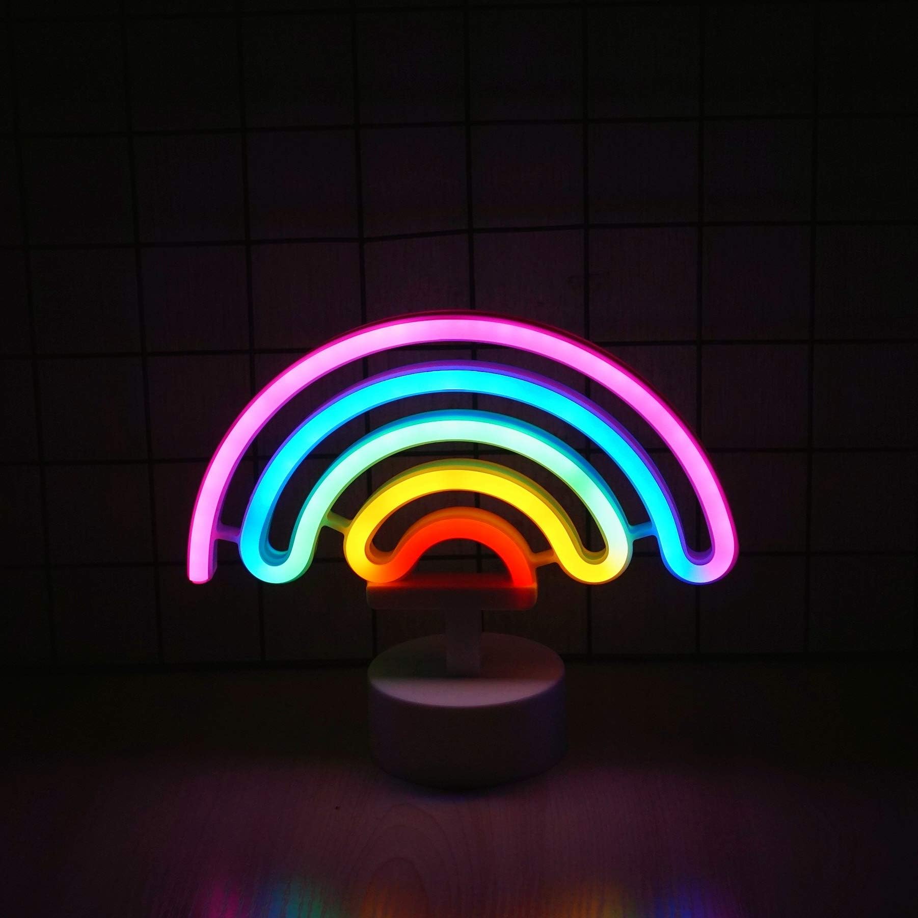 Rainbow Neon Light, Cute Colorful Neon Rainbow Sign, Battery or USB Powered Night Light as Wall Decor for Kids Room, Bedroom, Christmas, Festival, Party (S)