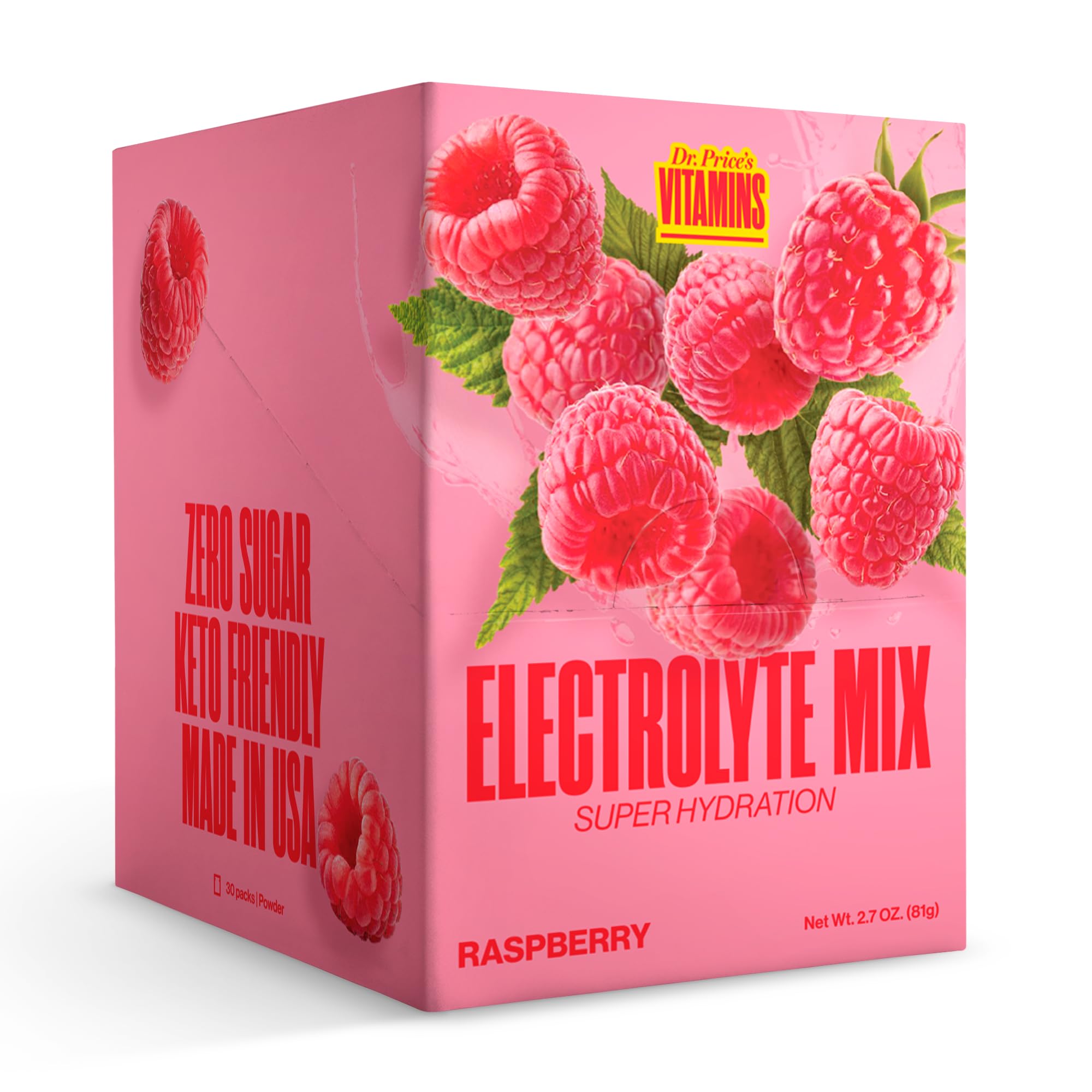 Dr. Price’s Electrolyte Mix | Sugar-Free Hydration Powder with 72+ Trace Minerals | No Sugar, Fast-Dissolving Electrolytes Powder Packets | Raspberry (30 Packs)