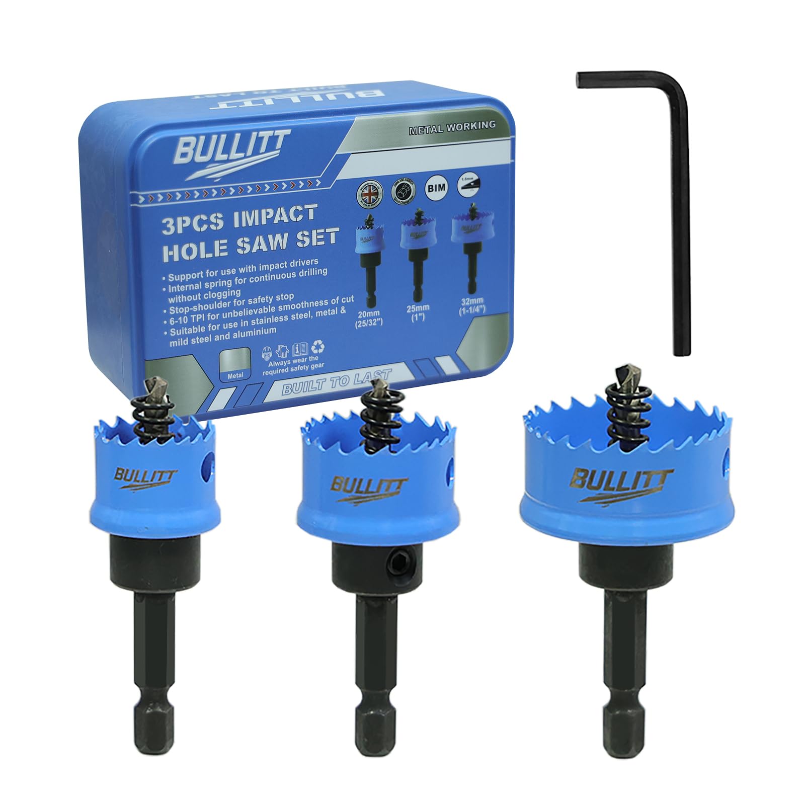 BULLITT 3PCS Heavy Duty Impact Hole Saw Set, 25/32",1",1-1/4" (20,25,32MM) Hex Shank M42 with 8% Cobalt Teeth, Metal Hole Saw Kit Perfect for Drilling