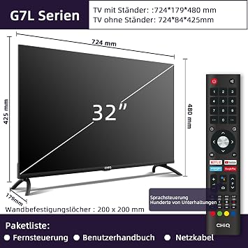 chiq led tv 32 inch smart tv android11 hdr dbx-tv quad-core wifi bluetooth google assistant chromecast netflix prime video youtube triple tuner (dvb-t2 / t / c / s / s2) wifi. hdmi / usb / ci + dolby audio