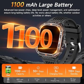 Military Smart Watches for Men, 2.01 HD Smartwatch with 110+ Days Battery/Flashlight/Compass/Bluetooth Calling, Heart Rate/Sleep Monitor, 150+ Sports Modes Fitness Tracker for Android/iOS