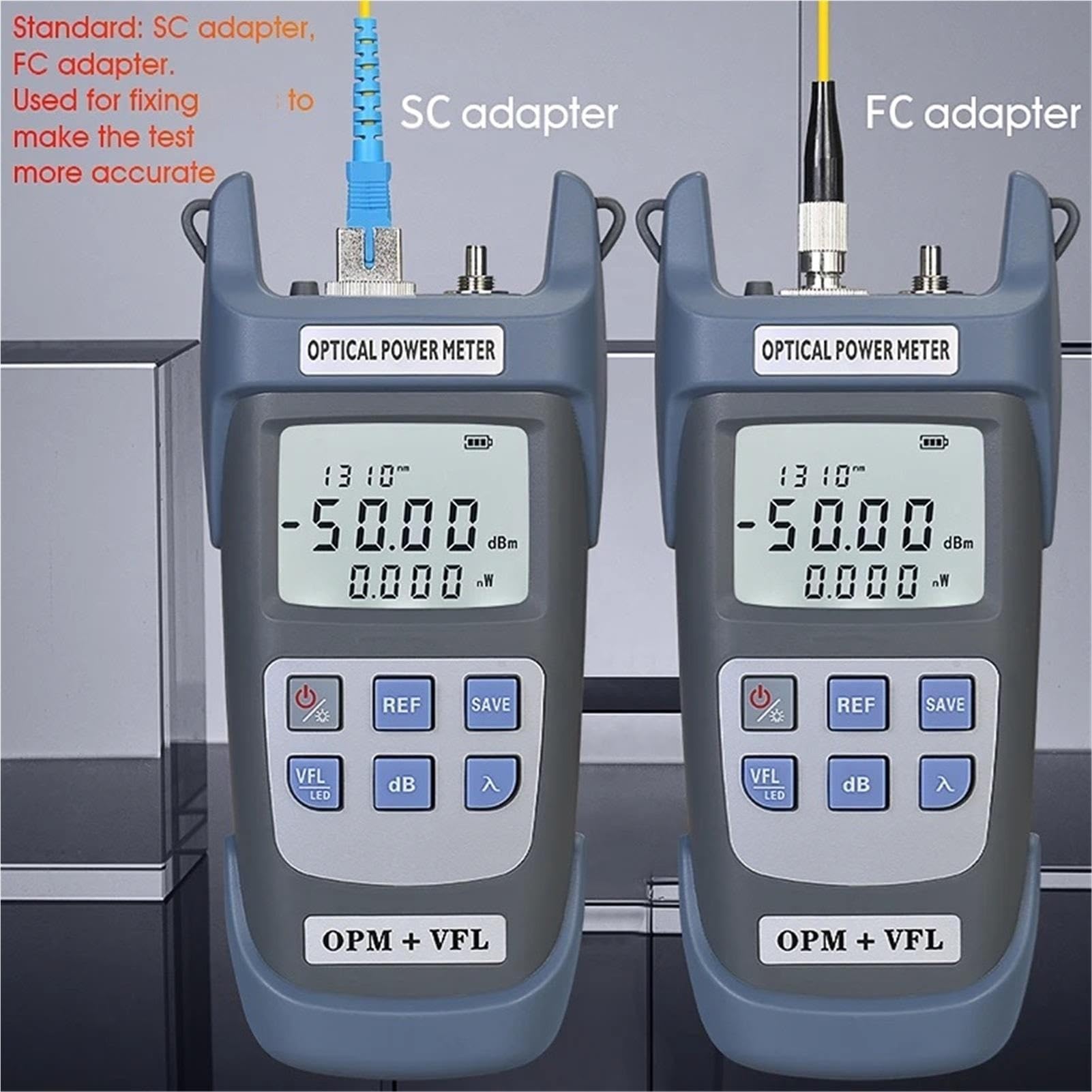 Equipos de Fibra óptica Probador de Fibra óptica Gris FTTH, medidor de Potencia óptica 70 ~ +10 dbm OPM con localizador Visual Fallos 1-50 MW VFL,PrecisióN De Prueba(10MW with FC-LC)