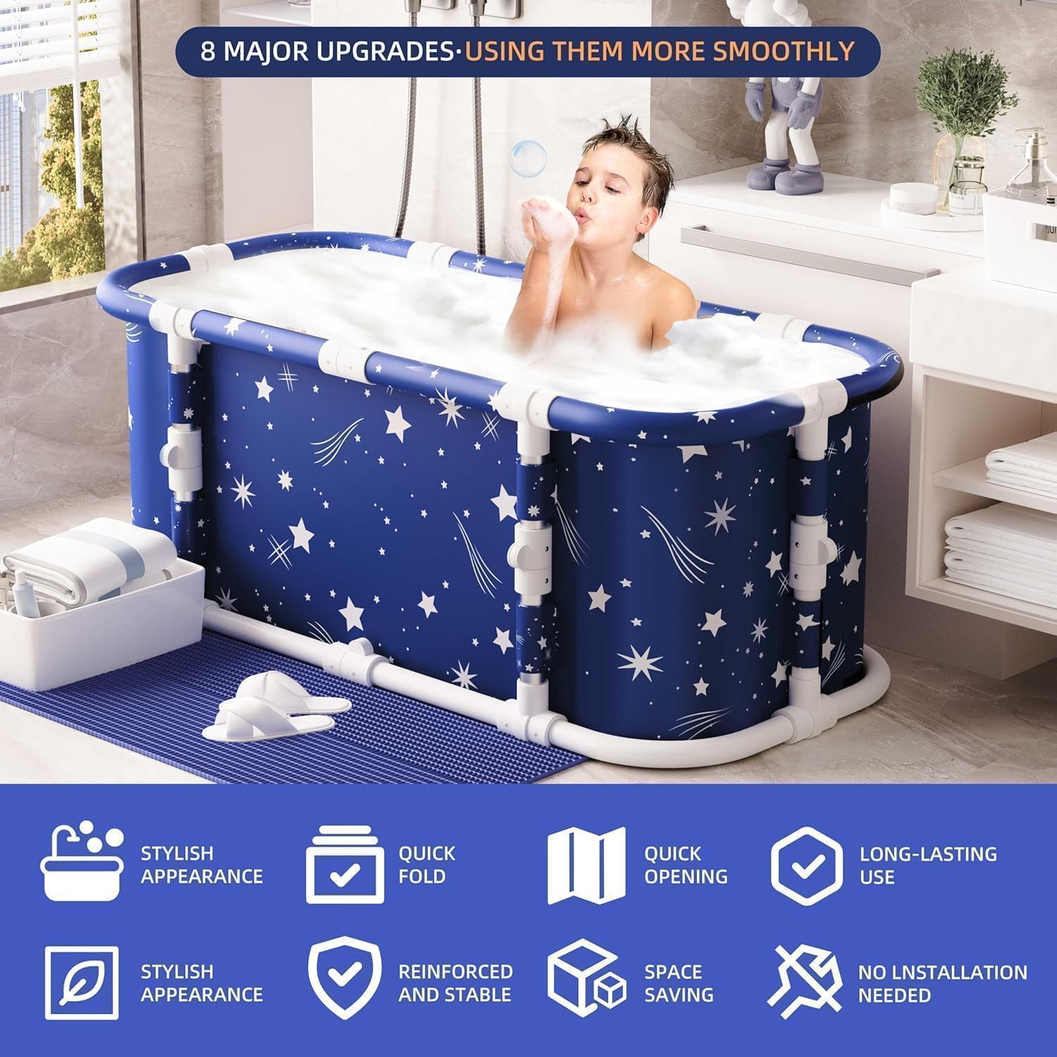 Baignoire portable Kiseely, rectangulaire, en métal, 120 cm, sans installation, moderne, polie, étoile magique MP1