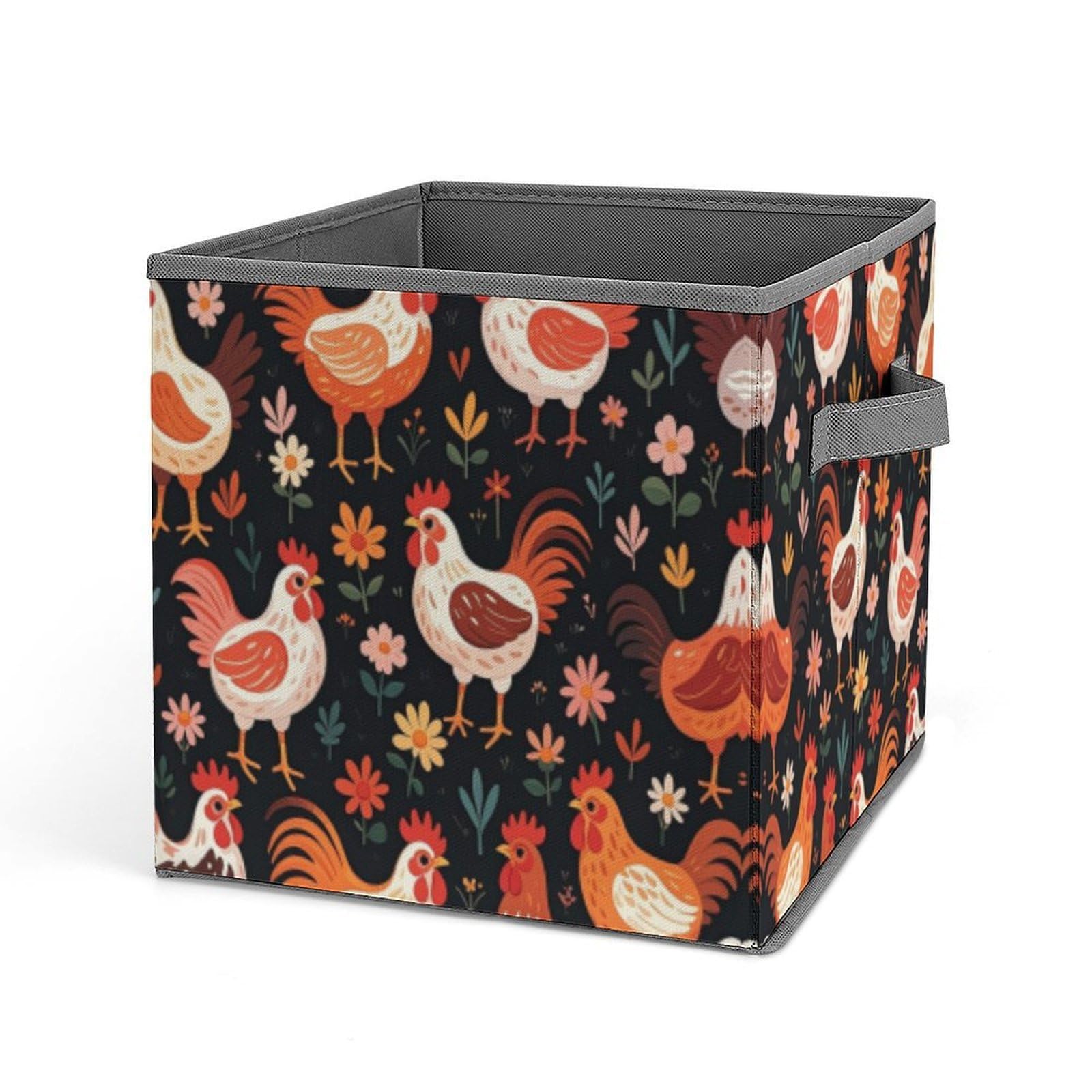 FekiLoot Cute Rooster Chickens Folding Storage Bins with Handles Large Fabric Storage Cube Storage Organizer Heavy Duty Closet Organizer Sturdy Collapsible Bin Foldable Baskets
