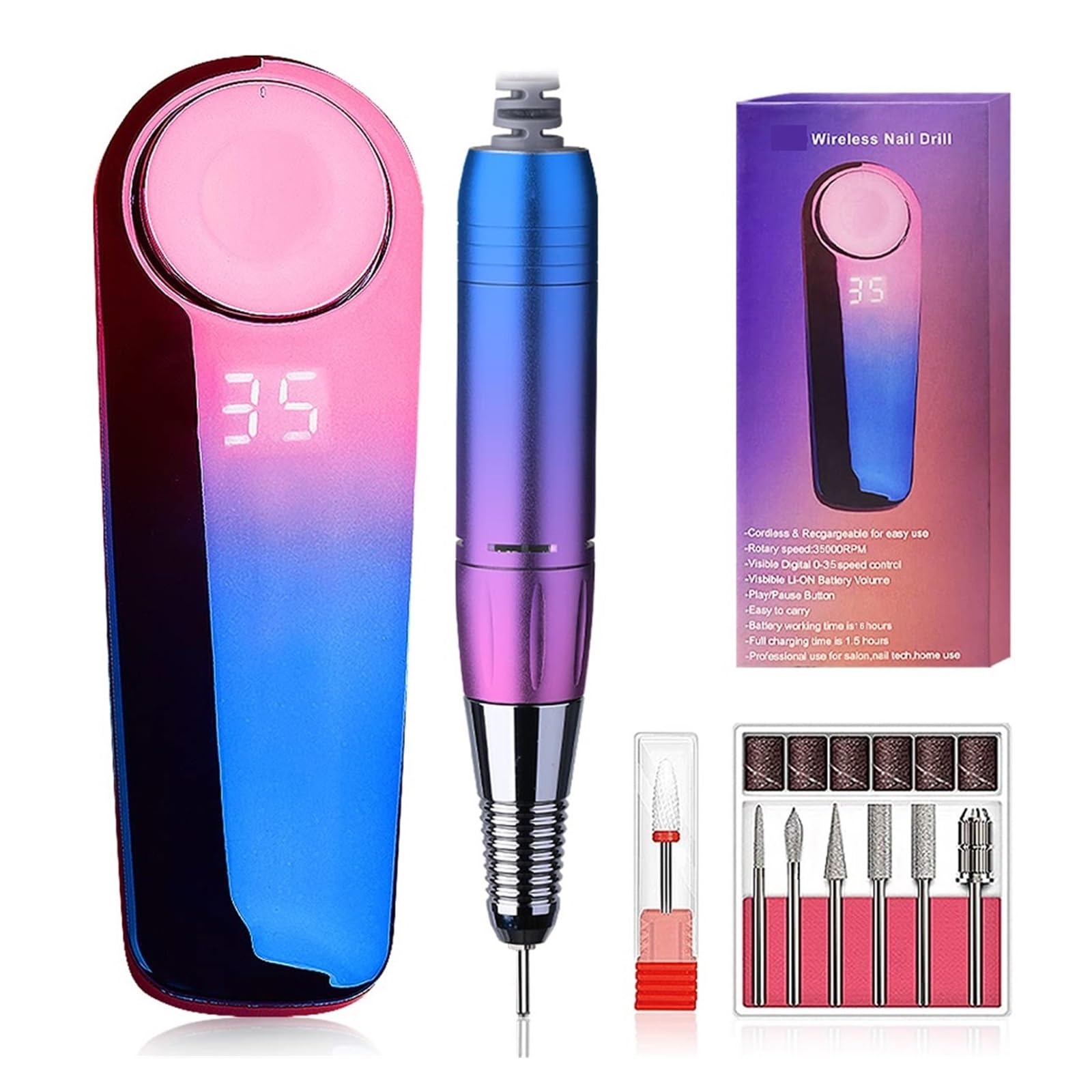 Obcinacz do paznokci, 35000 obr./min elektryczna wiertarka do paznokci do manicure, profesjonalna tokarka do paznokci z wyświetlaczem LCD, akumulator narzędzie do salonu paznokci