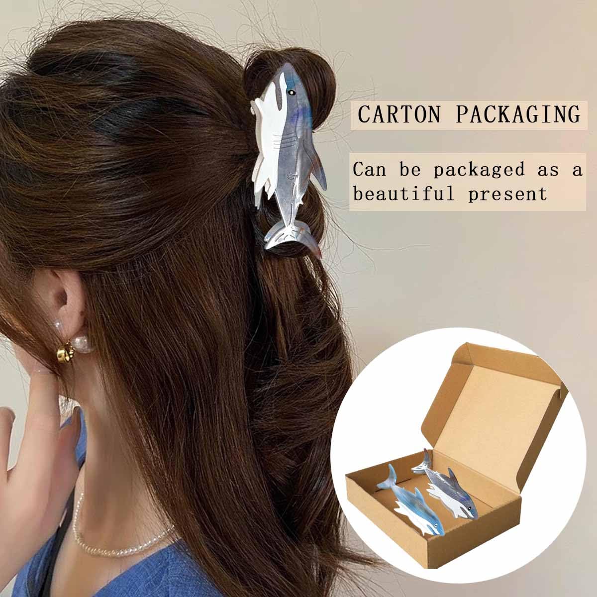 2 PCS Blue Shark Cellulose Acetate Hair Claw Clips Whale Shark Hair Clips Cute Big White Hair Clips for Women Girls Thick Thin Ocean Sea Animal Hairstyle Accessories Claw Clips - Image 4