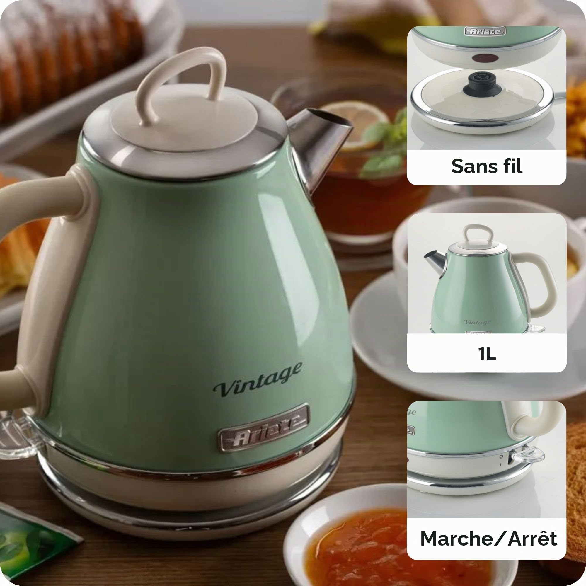 Ariete Bouilloire Vintage 2868 Électrique 1 L Acier Inoxydable 1600W Vert