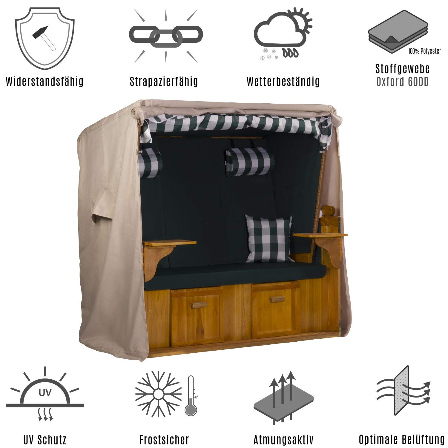 Strandkorb Schutzhülle | Größe XL - 155cm | Wetterfeste Strandkorbhülle Oxford 600D in beige| wasserdichte Abdeckhaube mit UV-Schutz