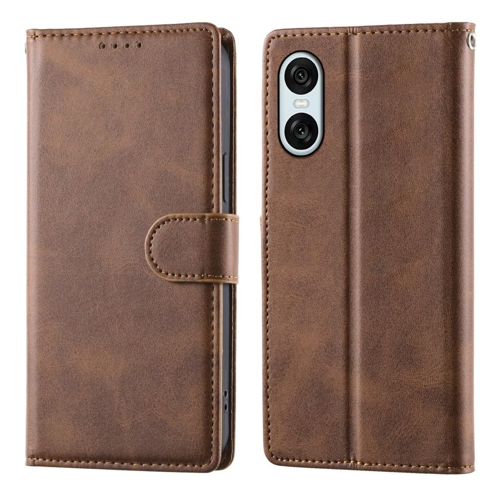 Generic Compatible avec Sony Xperia 5 IV (couleur : marron) Étui portefeuille en cuir uni de qualité supérieure à rabat magnétique