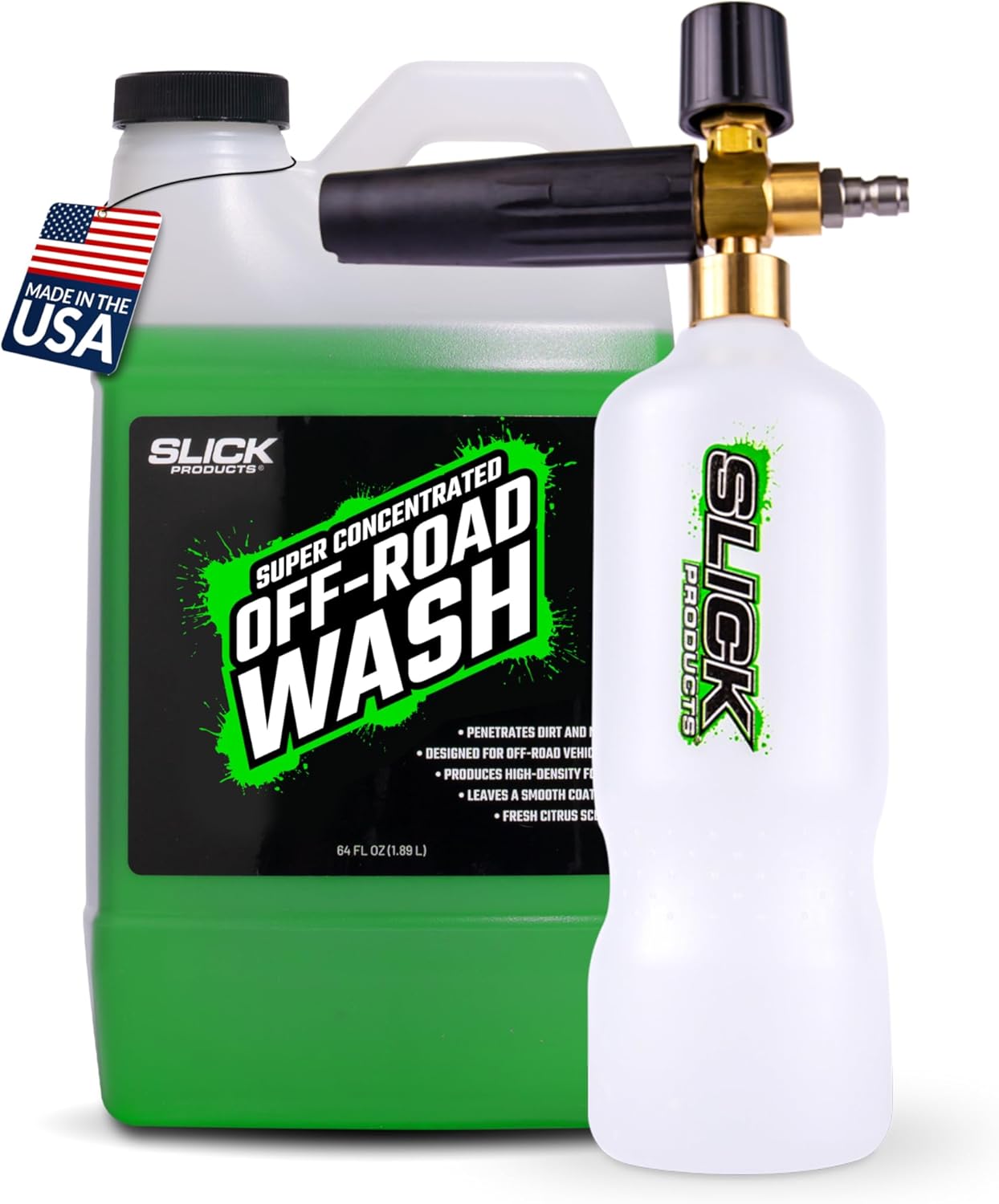 Slick Products Off-Road Wash (64 oz.) + Pressure Washer Foam Cannon Bundle – Super Concentrated ATV, UTV, Dirt Bike, Jeep & Truck Wash Foam Shampoo for Heavy Mud and Dirt