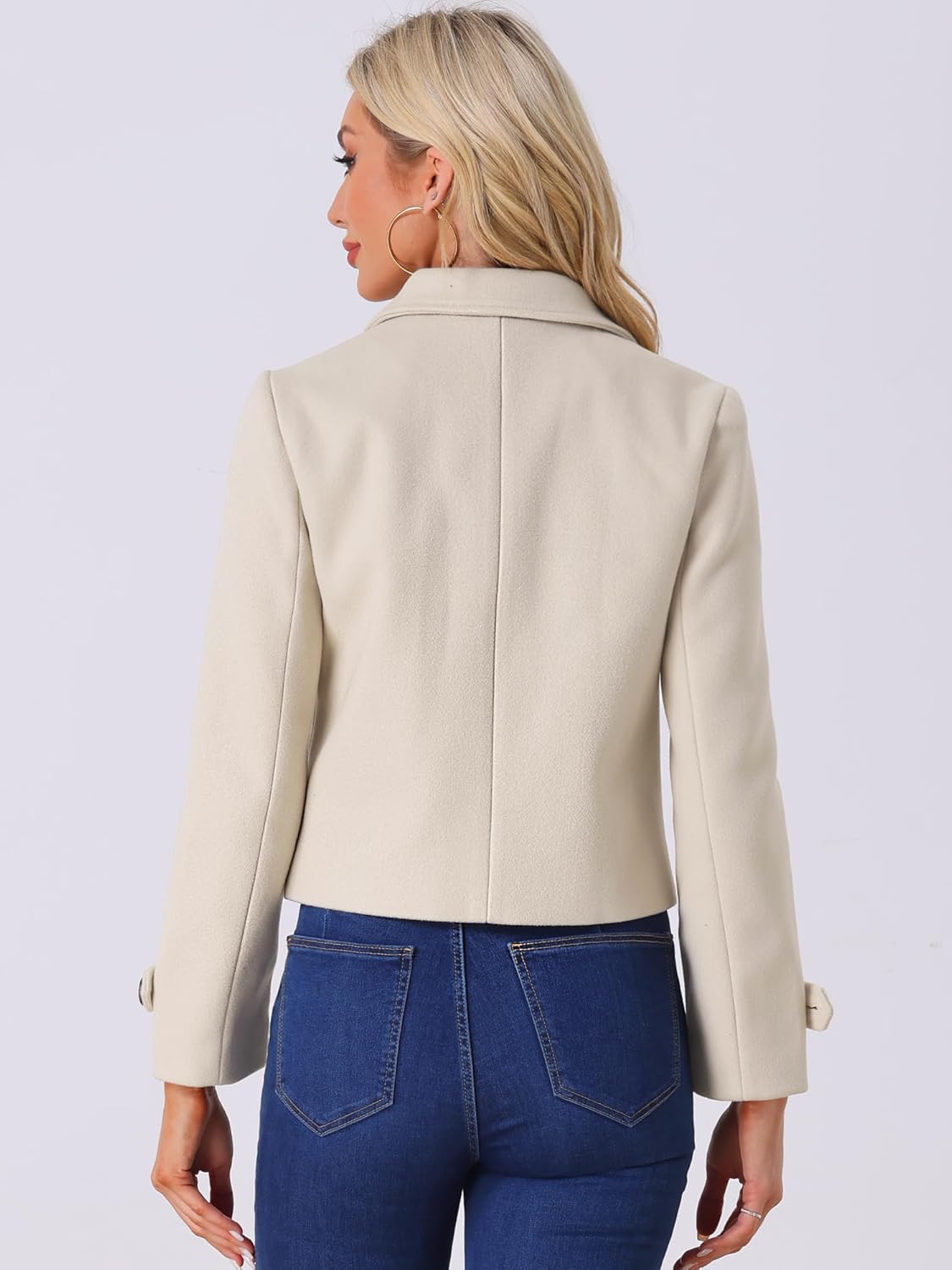 Allegra K Women's Turn Down Collar Long Sleeve Single Breasted Outwear Winter Pea Coat - Image 4