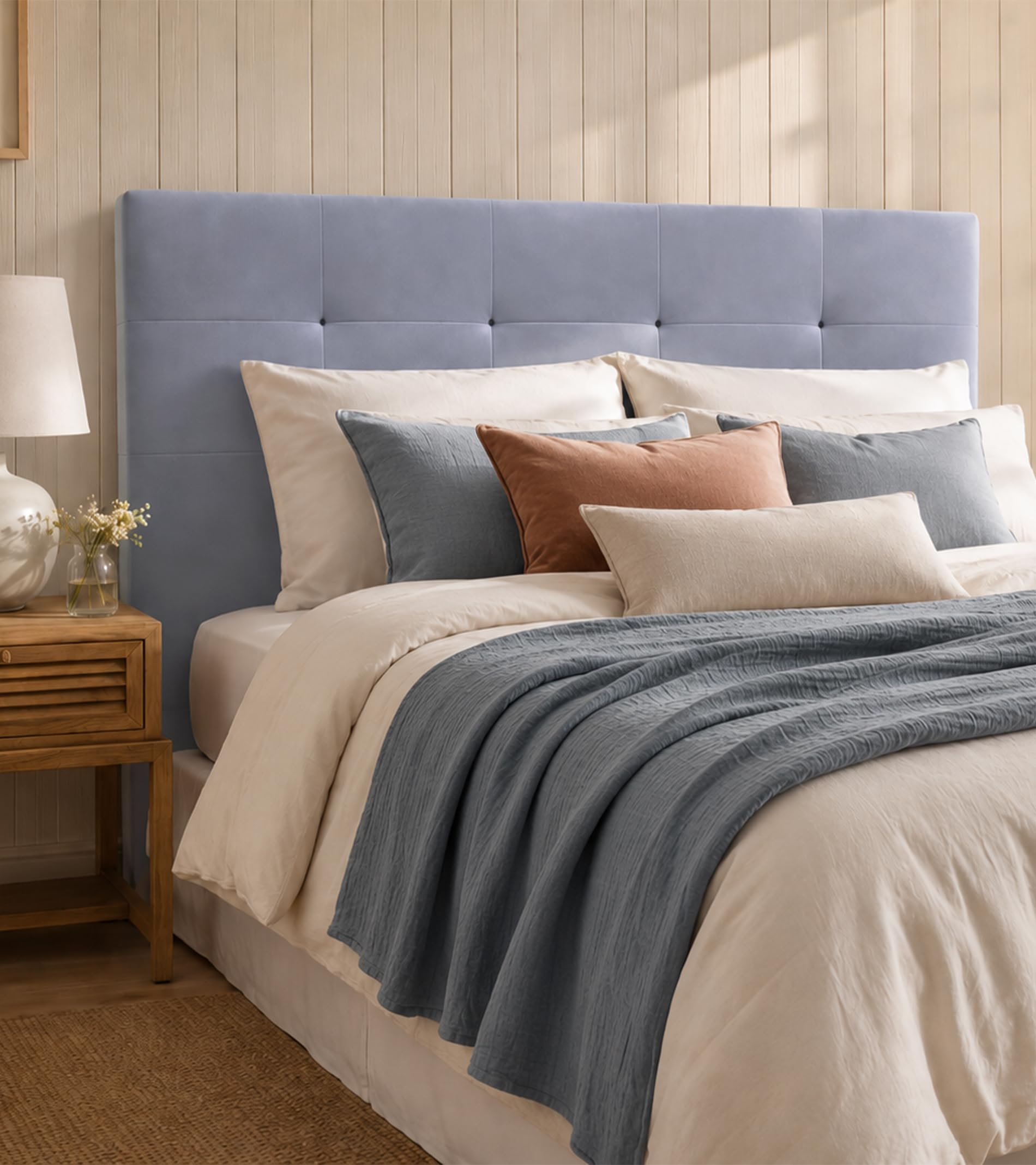 Home Heavenly® - Cabecero Olson Tapizado en Terciopelo para Cama Matrimonial de 150 cm en Color Gris