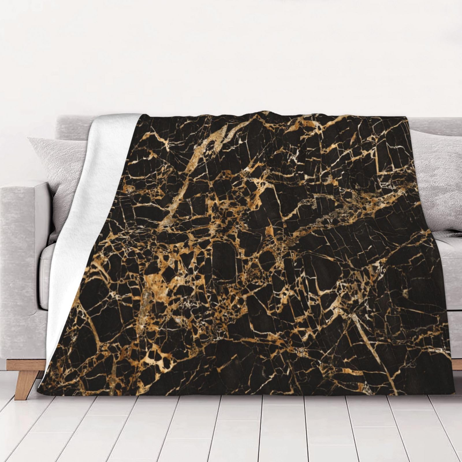 Couverture flanelle marbre doré chaude pour vos soirées canapé