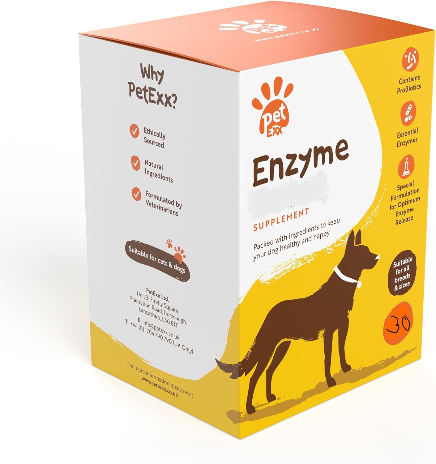 PetExx Enzyme Boost – pancreatic enzymes to aid digestion and skin allergies in cats and dogs with probiotic Vitamin B12 amylase protease and lipase – 30 capsules manufactured in the UK