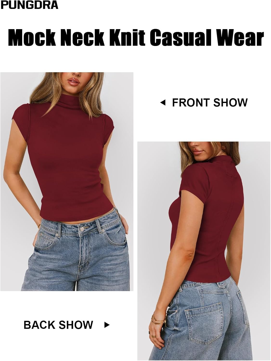 Womens Cap Sleeve T Shirts Mock Neck Tops for Women Y2k Knit Slim Fit Tee Casual Basic Crop Going Out Top - Image 2