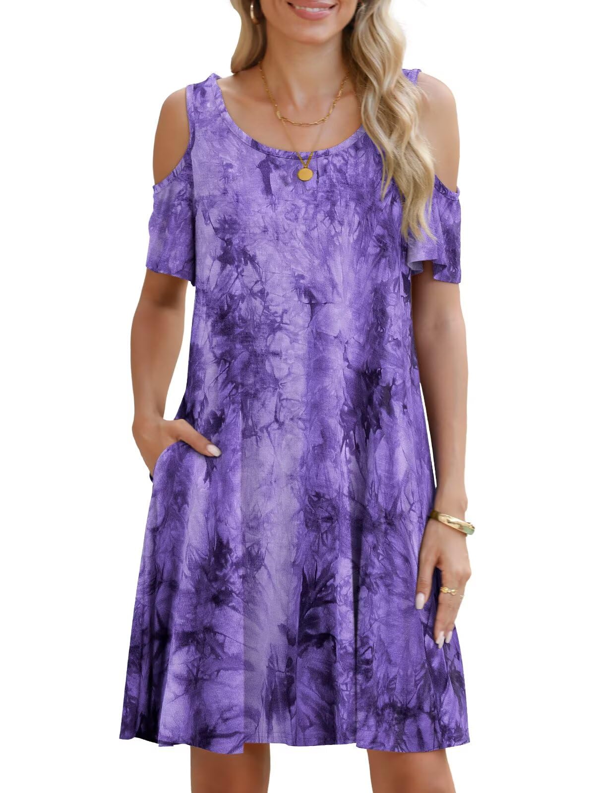 BELAROI Womens Plus Size Dresses Short Sleeve Cold Shoulder Casual T Shirt Swing Dress Summer Beach Sundress