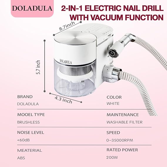 2 in 1 Professional Nail Drill and Dust Collector,Low Noise