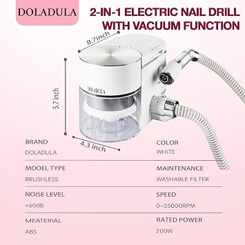 2 in 1 Professional Nail Drill and Dust Collector,Low Noise