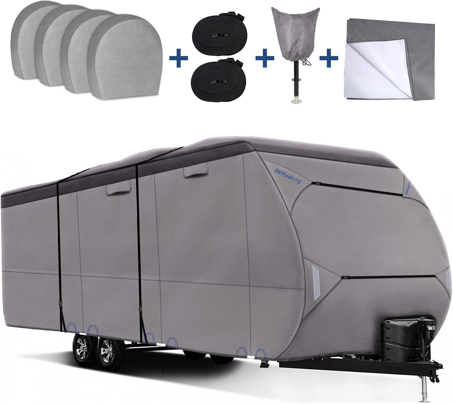 RVMasking 500D Top Waterproof Travel Trailer Cover RV Cover for 22'1" - 24' RV Camper Motorhome with 4 Tire Covers, Tongue Jack Cover : Automotive