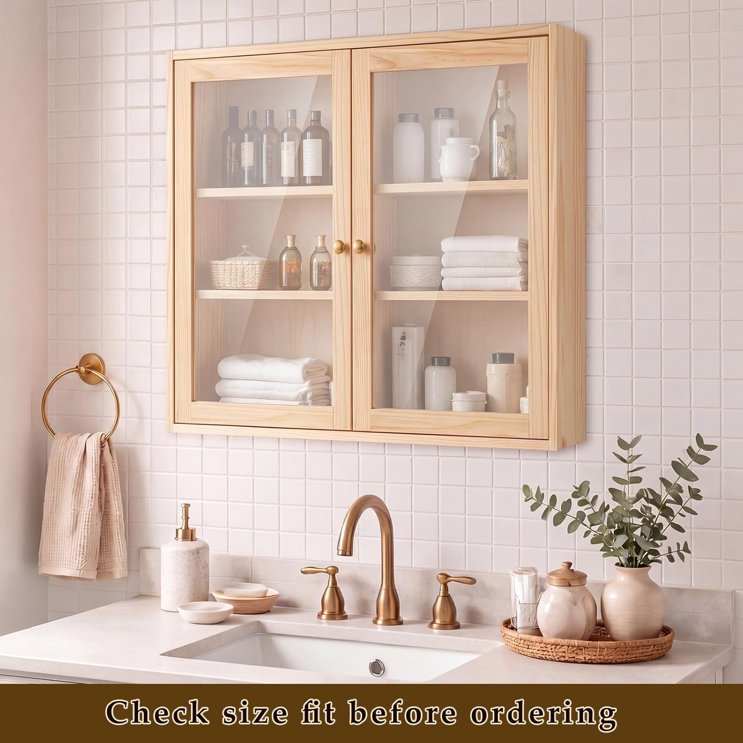 Cinnvoice 2 Pcs 15.5'' W x 29'' H Unfinished Pine Kitchen Cabinet Door Replacement with Clear Window Wood Shaker Door Front Replacement for Kitchen, Bathroom, Vanity Closet