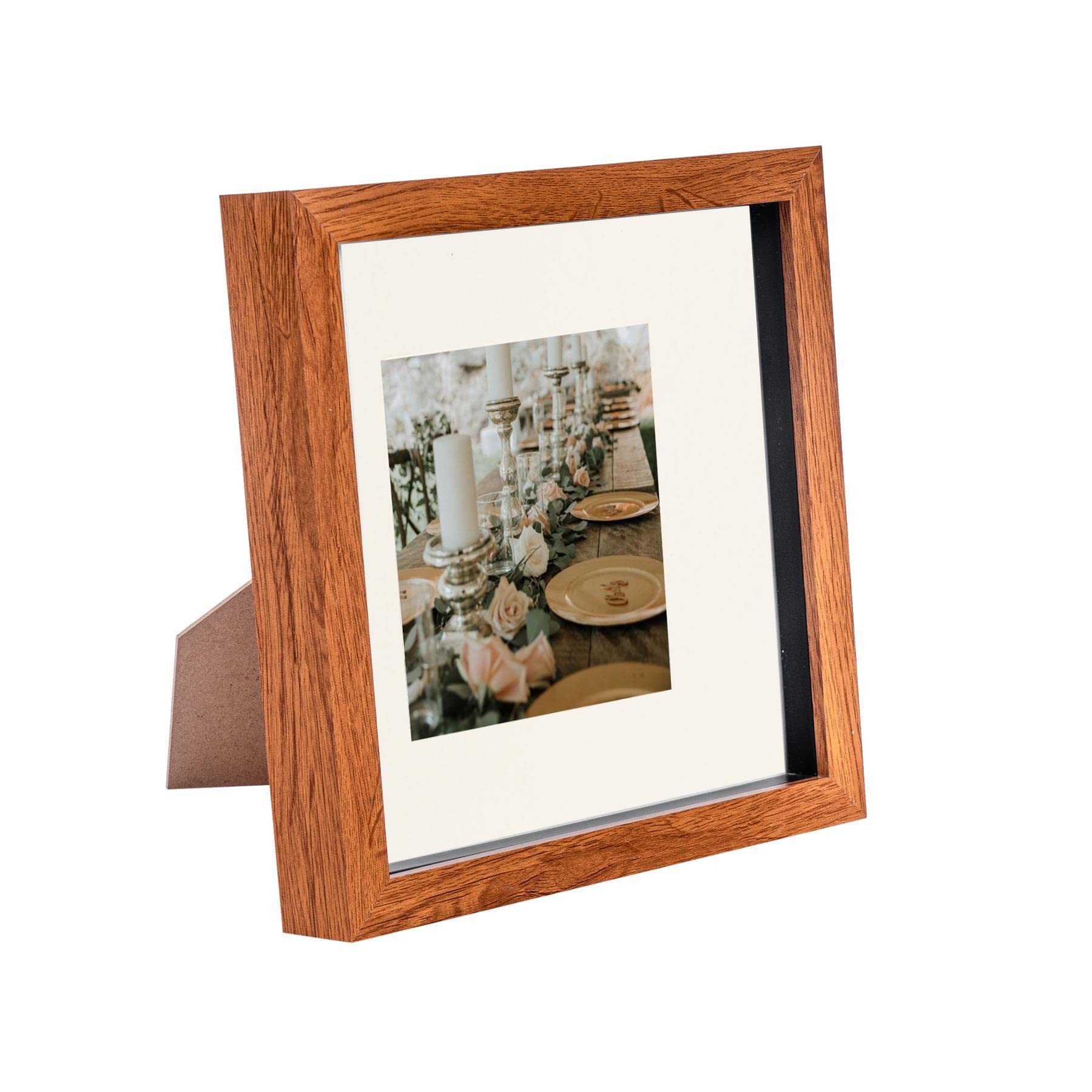 Nicola Spring Dark Wood/Ivory 8 X 8 3D Shadow Box Photo Frame - Craft Display Picture Frame With 4 X 4 Mount - Glass Aperture