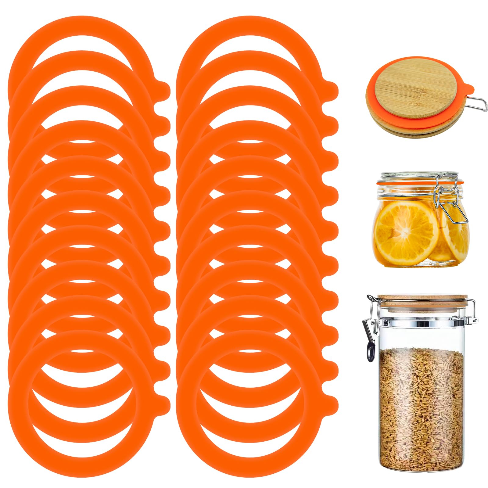 Pack of 20 Silicone Preserving Rubbers 95 mm Weck Rubber Rings, Replacement Rubber Rings for Weck Jars, Reusable Preserving Gums for Preserving Jars, Wide Mouth Jars Lids (Orange)