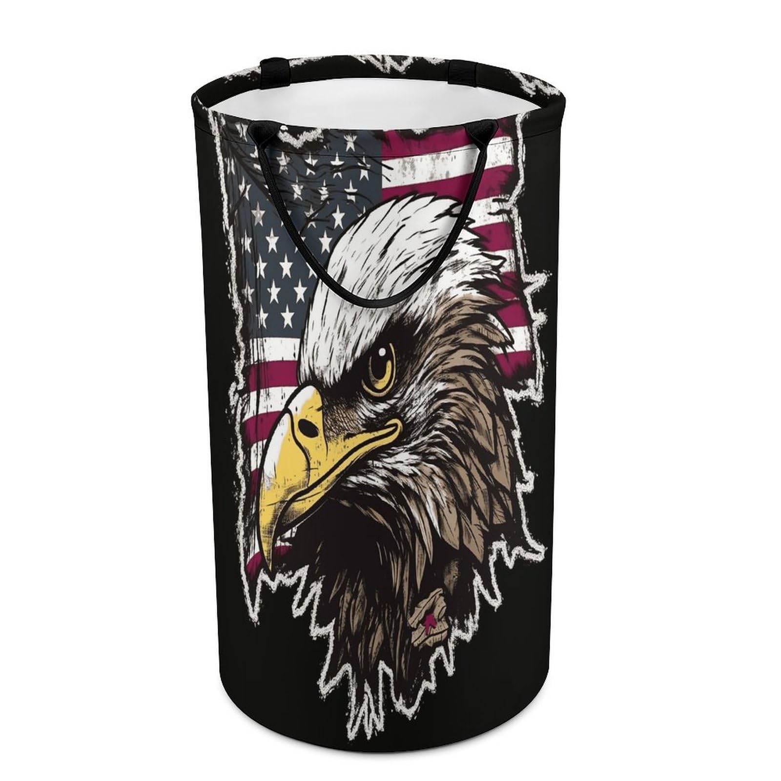 US Army Cool American Flag Eagle Laundry Basket Large Foldable Laundry Hamper with Handles Freestanding Collapsible Clothes Basket Waterproof Portable Dirty Clothes Hamper for Bathroom 86L