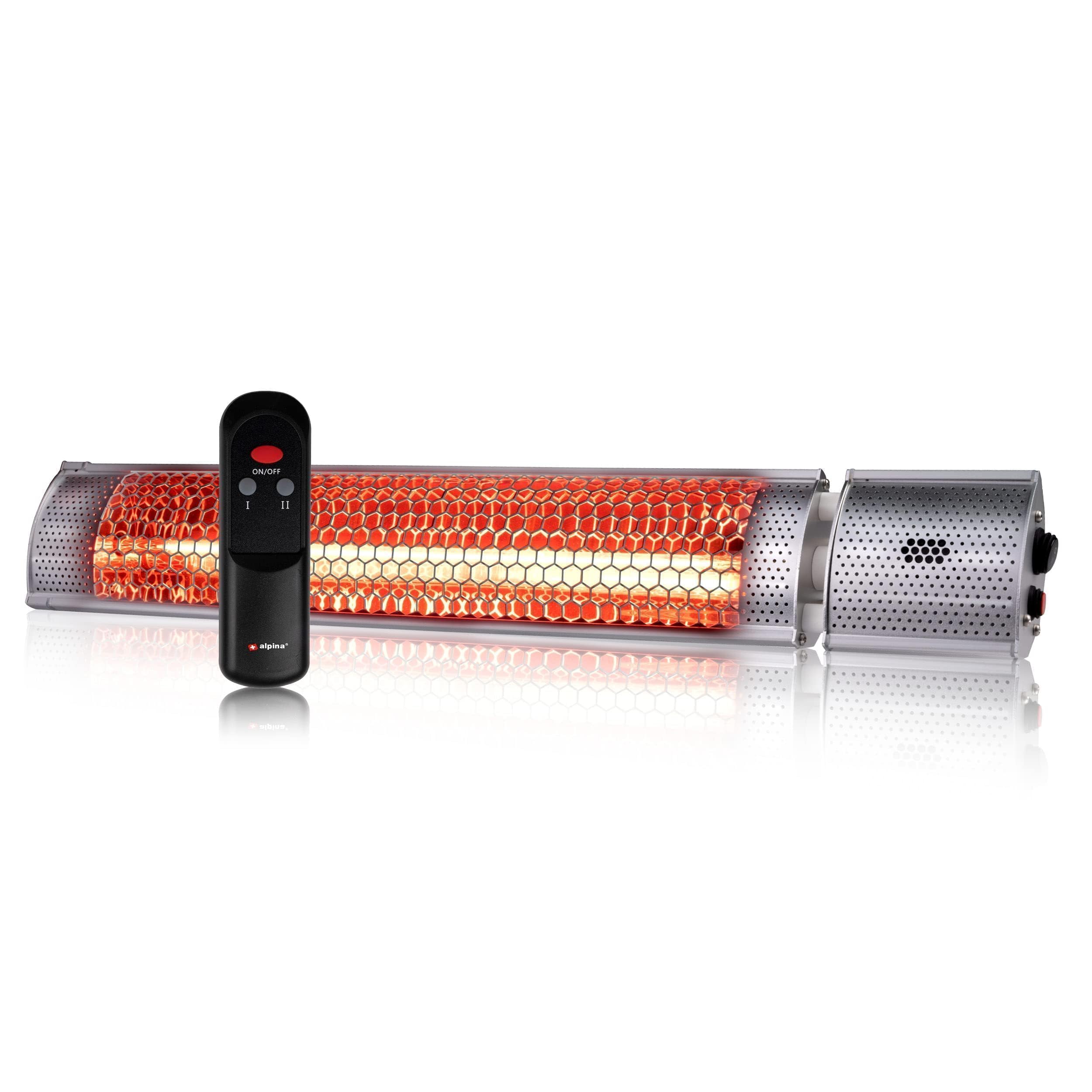 Alpina - Radiador eléctrico para terraza (interior y exterior, infrarrojo, suspendido, con mando a distancia, 2000 W)