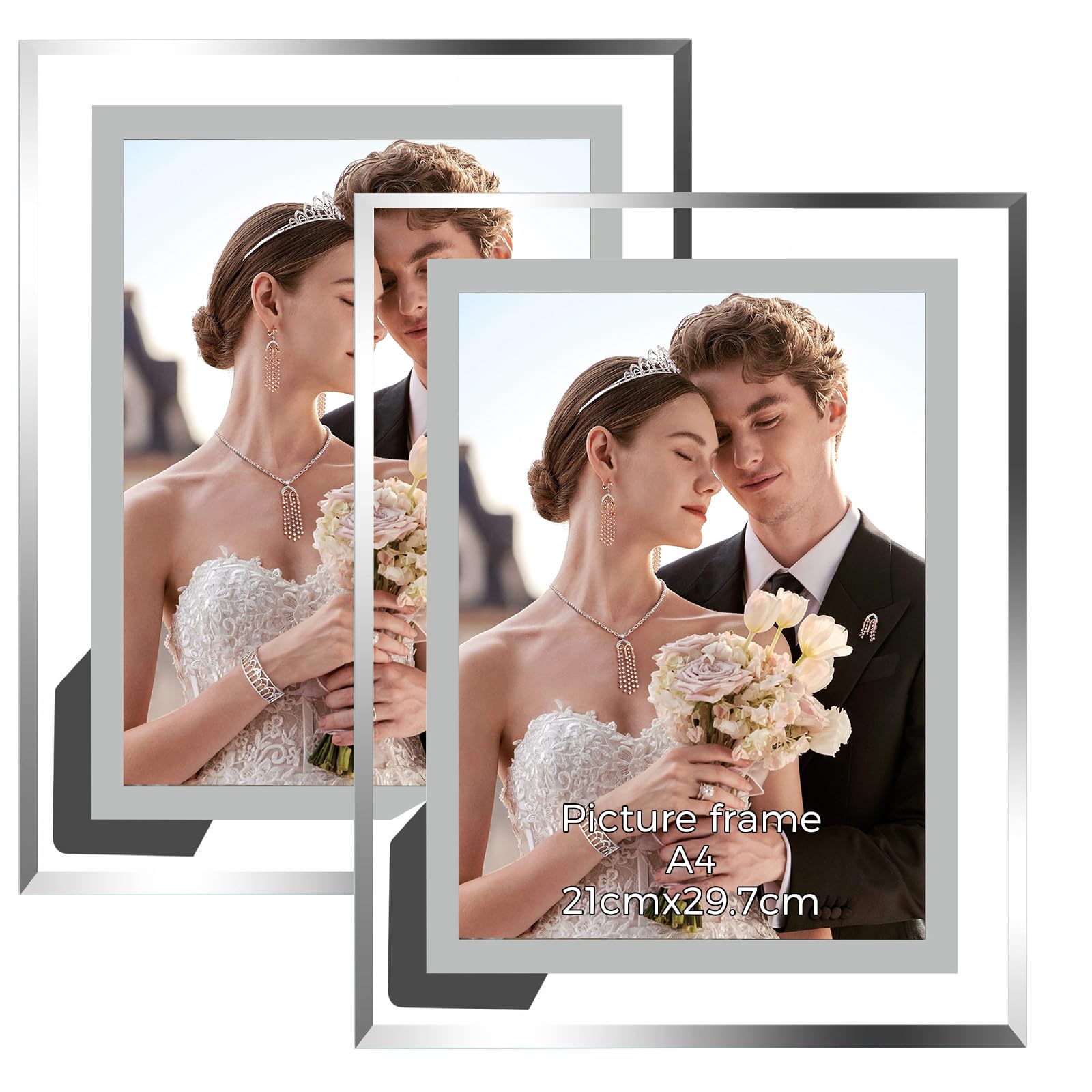 Woobroo 2PCS A4 Photo Frames, Glass Picture Frames for Wedding Photos, Family Photos, Home Decoration, Table Decorations