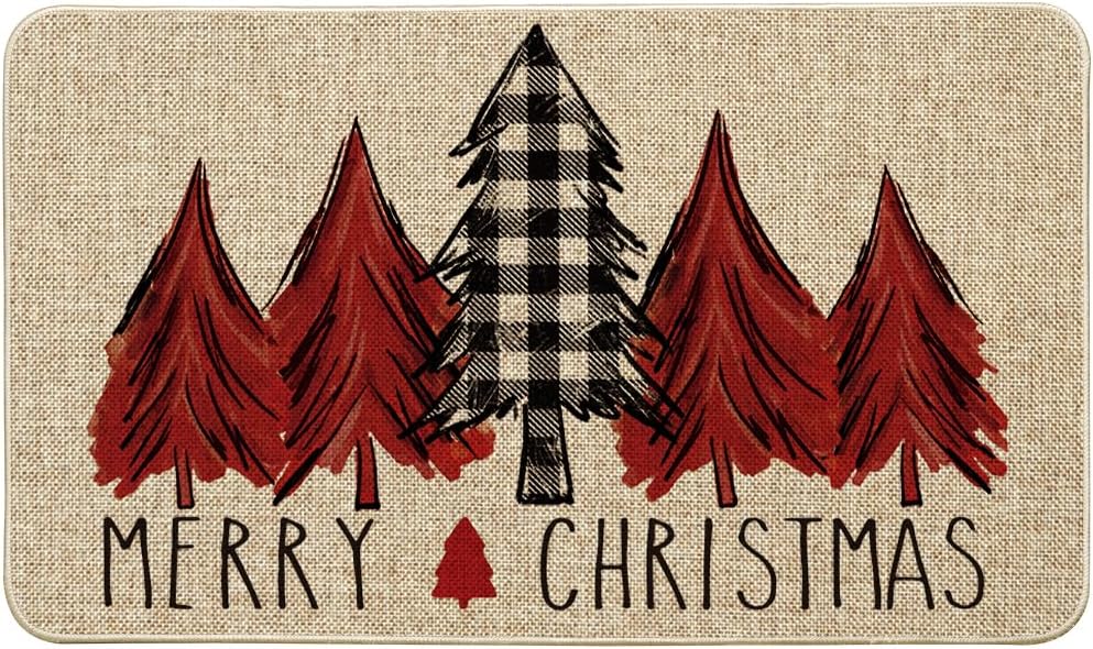 Artoid Mode Red Xmas Trees Merry Christmas Doormat, Winter Home Decor Low-Profile Switch Rug Door Mat Floor Mat for Indoor Outdoor 17x29 Inch