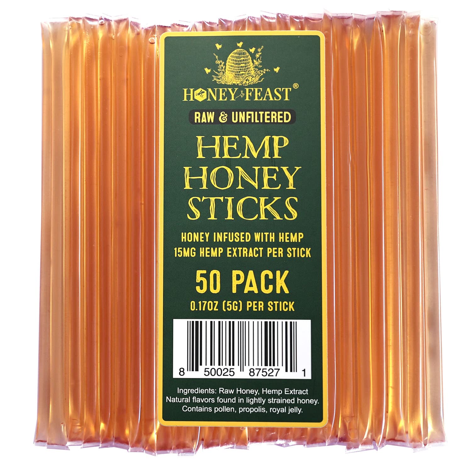 Honey Feast Hemp Honey Sticks 50Pack Natural Honey