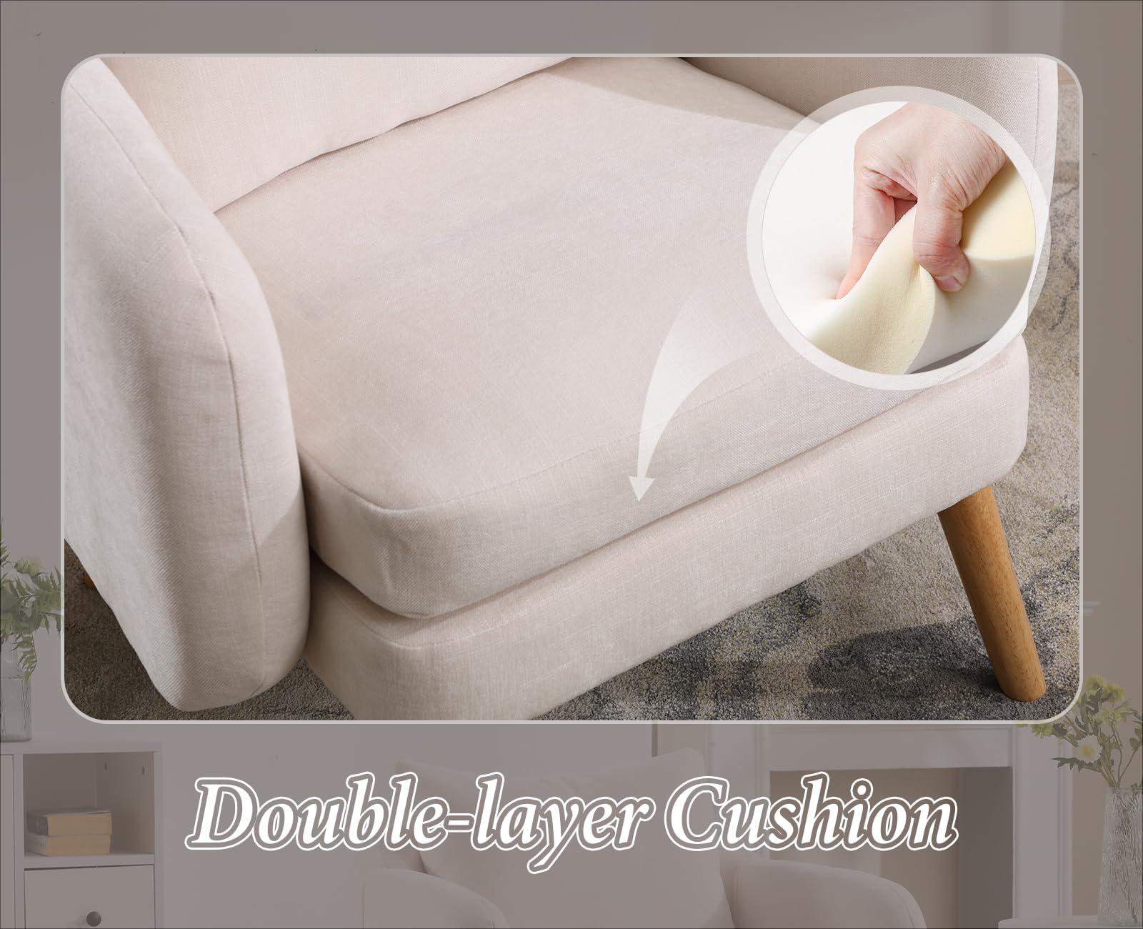 chairus Loungestoel, gestoffeerde stoel, stoel voor woonkamer, chenille, modern, oorstoel, slaapkamer, relaxstoel met armleuningen (beige