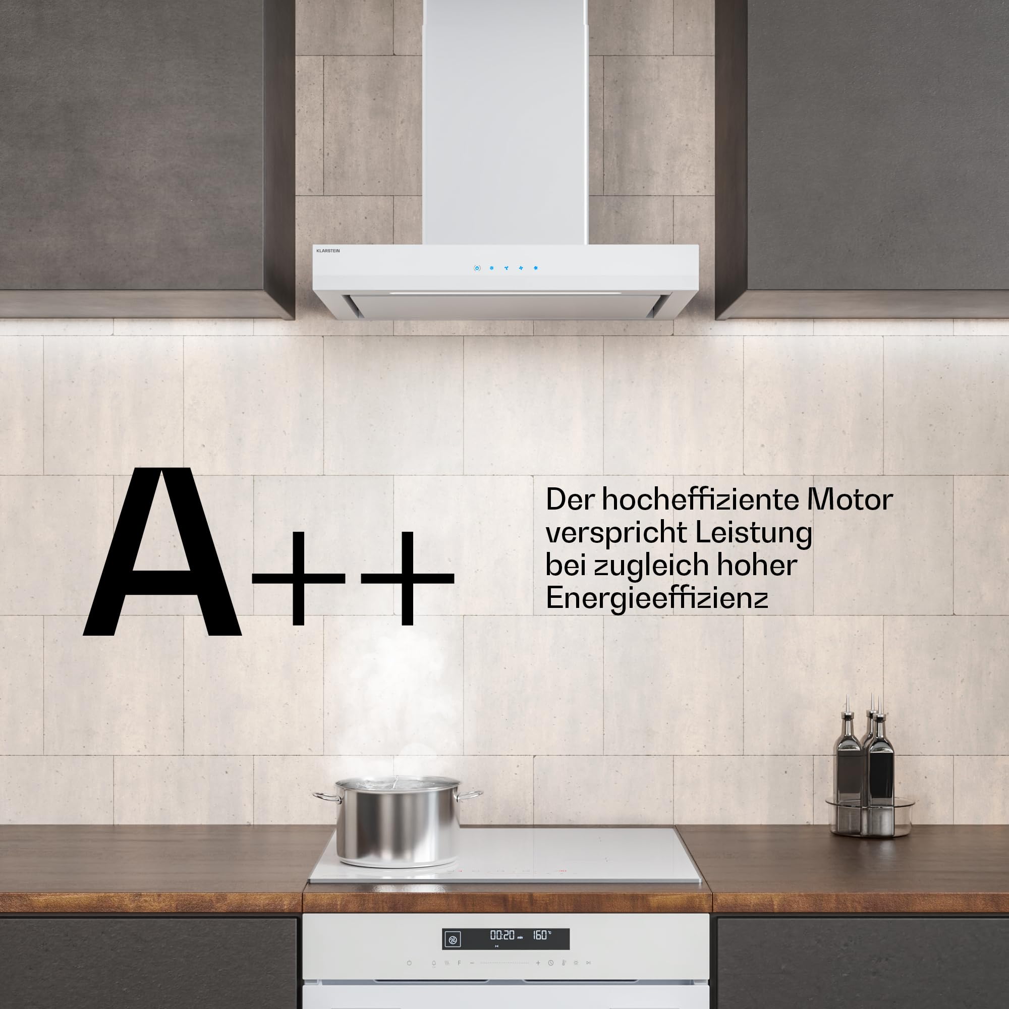 Klarstein Velaire Dunstabzugshaube 60 cm 600 m³/h A++ Energieeffizienz Touch-Bedienung LED Aluminium- & Aktivkohlefilter Wandhaube Weiß
