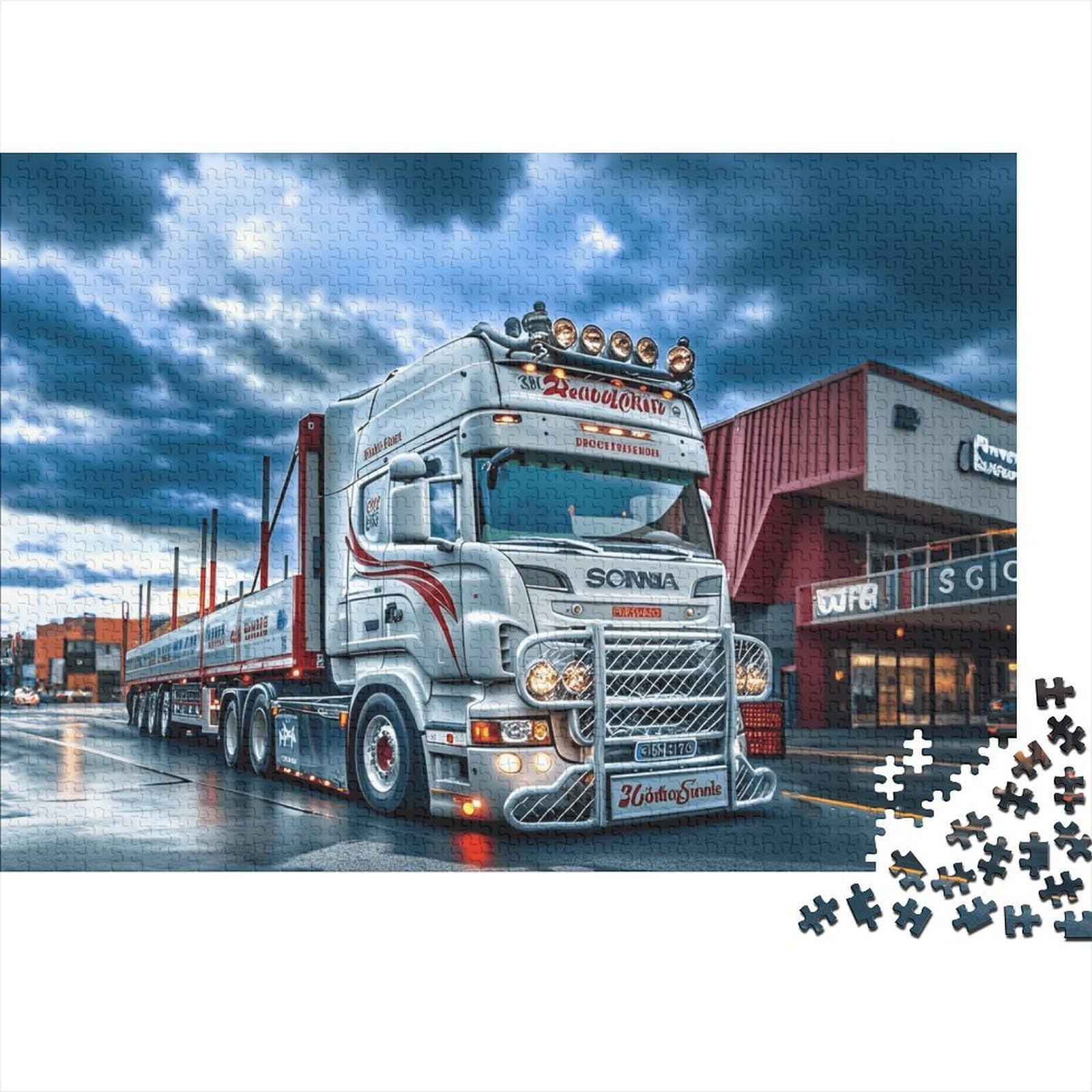 Heavy Duty Truck Jigsaw Puzzles 1000Pc Recycled Material White Lorry Puzzles for Elderly Puzzle Game Props Interesting Family Game Props for Adults 52x38cm/1000pcs