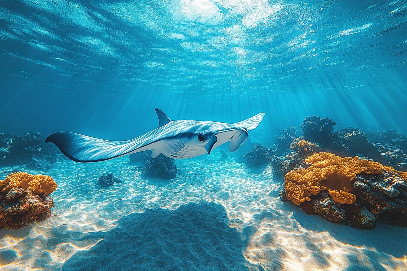 DIY Paint by Numbers for Adults Beginner, Manta Ray Through Pearl Waters, Paint by Numbers Kit Painting by Numbers for Adults, 16" x 20"