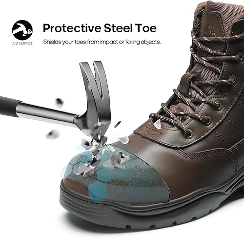 Miniatura 2 de NORTIV 8 Botas de trabajo con punta de acero para hombre, botas transpirables de seguridad al tobillo industrial y de construcción