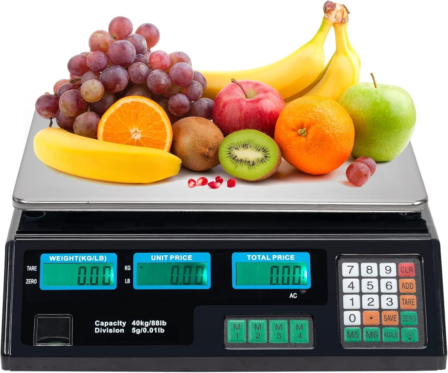 Bonnlo 88LB/40KG Electronic Price Computing Scale, Digital Commercial Weighing Scale with LCD Display, Stainless Steel Platform for Food Fruit Vegetable Meat Store Kitchen Market
