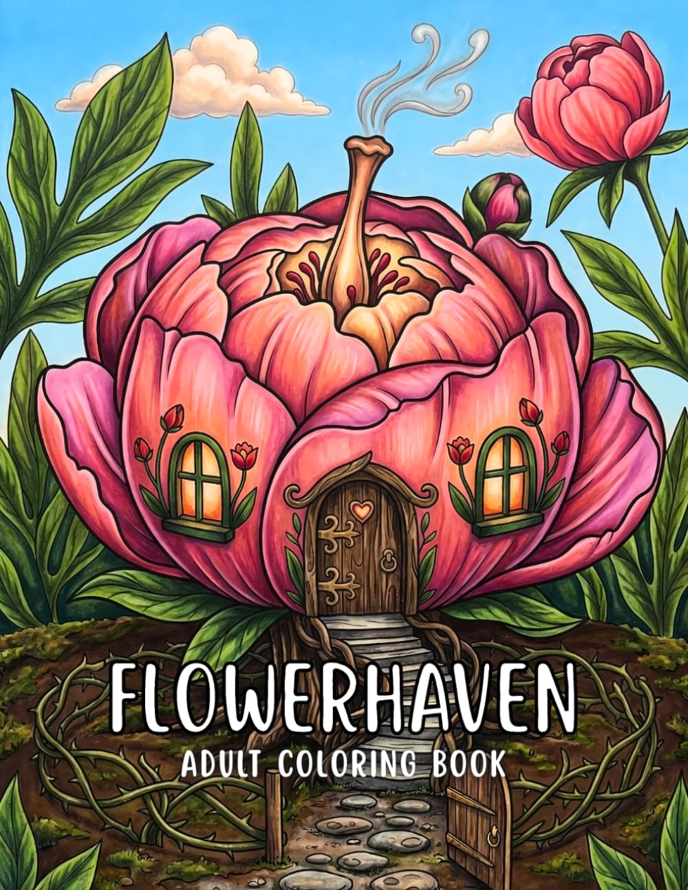 Flowerhaven Adult Coloring Book: Whimsical Designs of Floral Dwellings and Fantasy Flower Characters for Relaxation