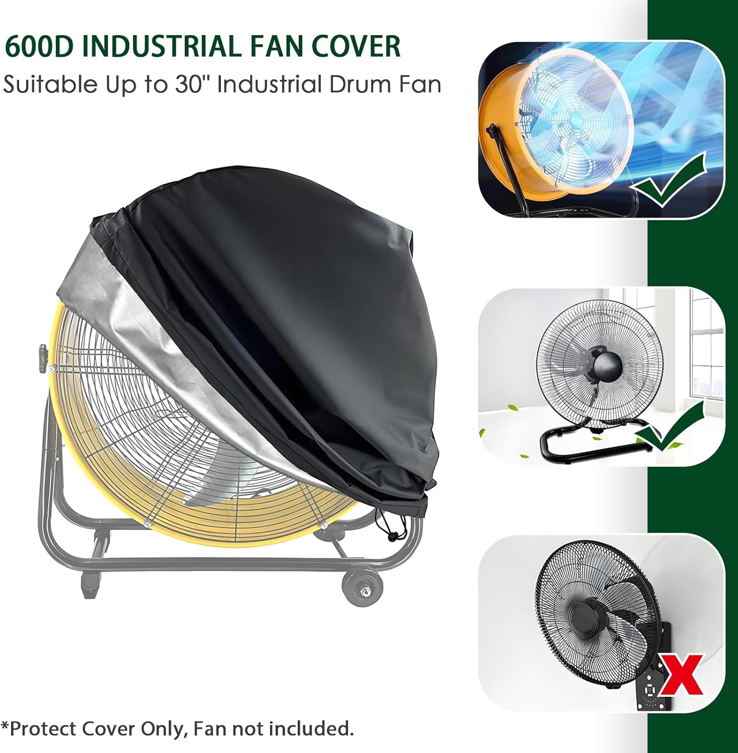 Industrial Fan Cover, 600D Oxford Heavy Duty Outdoor Cover, Waterproof & Dustproof Fits Up to 30" High-Velocity Movement Drum Fan All-weather Protection