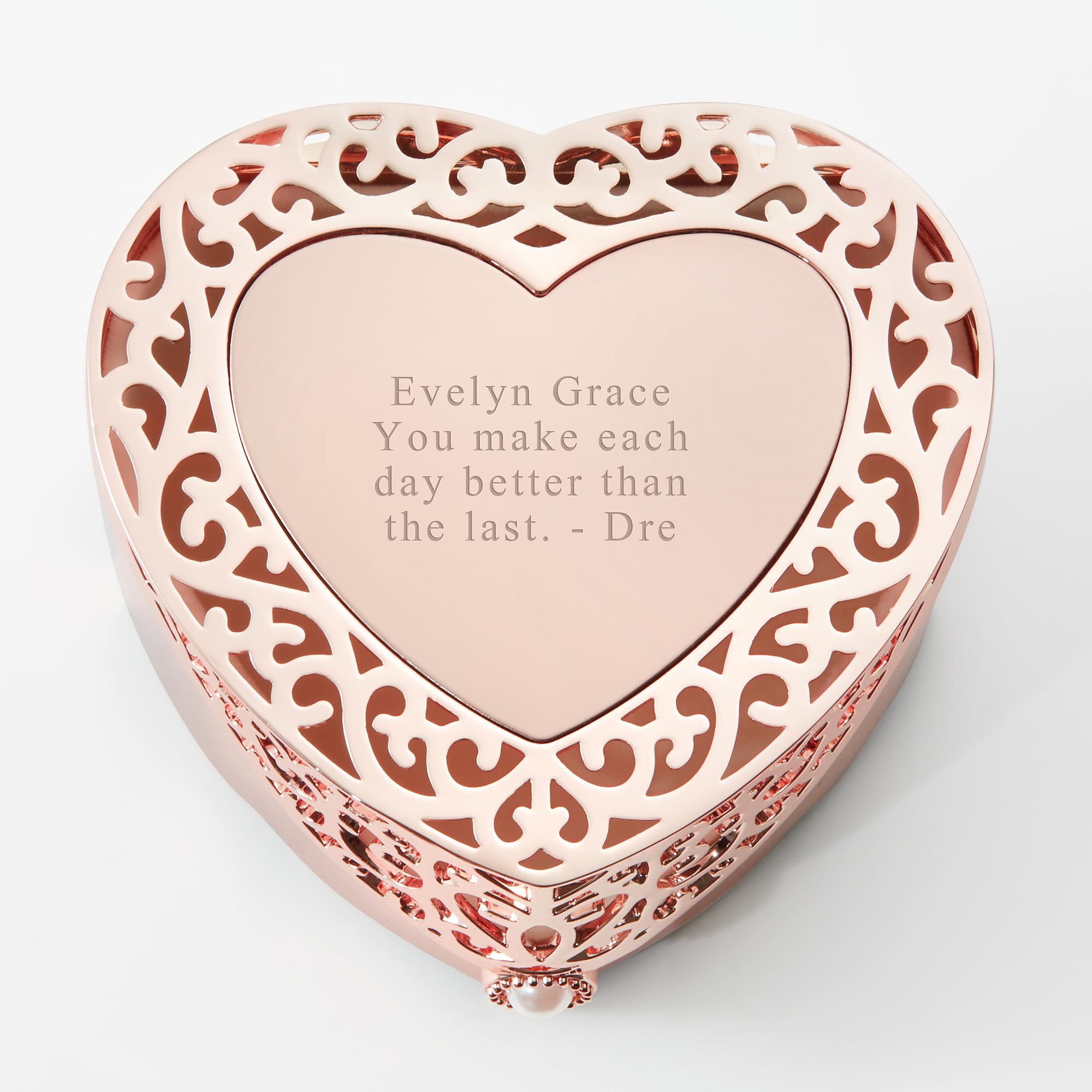 THINGS REMEMBERED Rose Gold Heart Cut Out Jewelry Box (Free Customization)