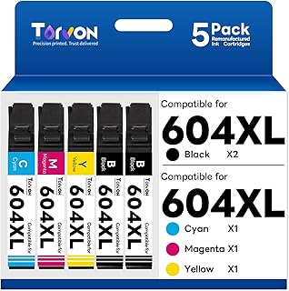 Torvon 604XL Ink Cartridges for Epson 604XL 604 XL Ink Cartridges 5 Pack Compatible with Epson XP-2200, XP-4200, XP-3200, ...