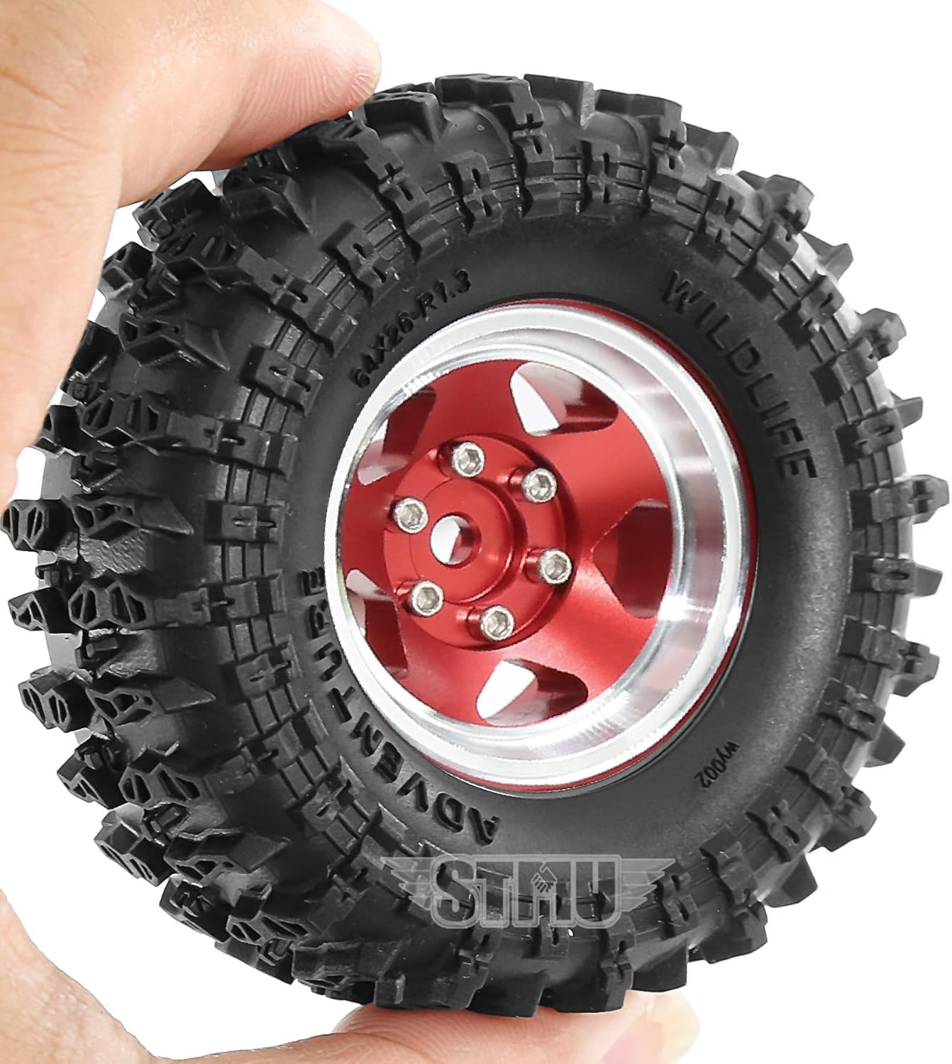 STMU 1.3'' Beadlock Wheel Tires for 1/18 1/24 TRX4M SCX24 FCX18 FCX24 RC Crawler Car (Red)