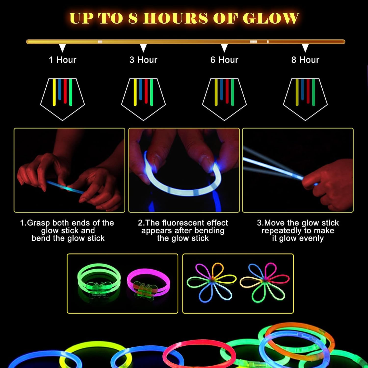 Kit 317 Pièces Bâtonnets Lumineux – Bracelets Fluorescents, Connecteurs, Pour Fêtes Sombres, Halloween, Anniversaires