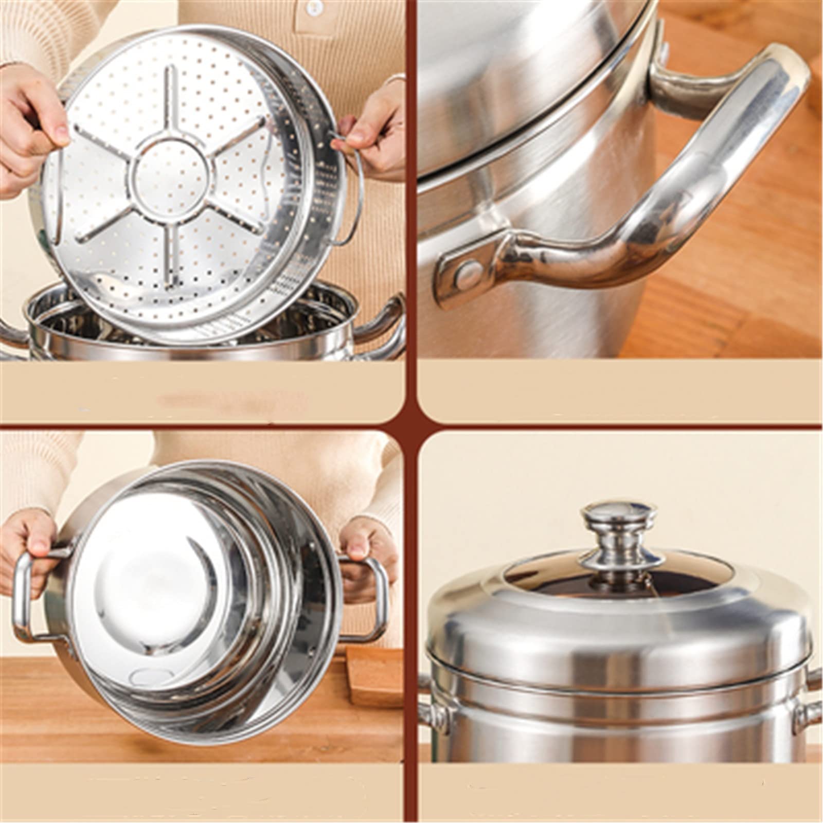 Pentola per cottura a vapore Multiuso Pentola per cottura a vapore per Uso domestico Pentola per cottura a vapore del riso Pentola per cottura a vapore (Argento 26 cm)